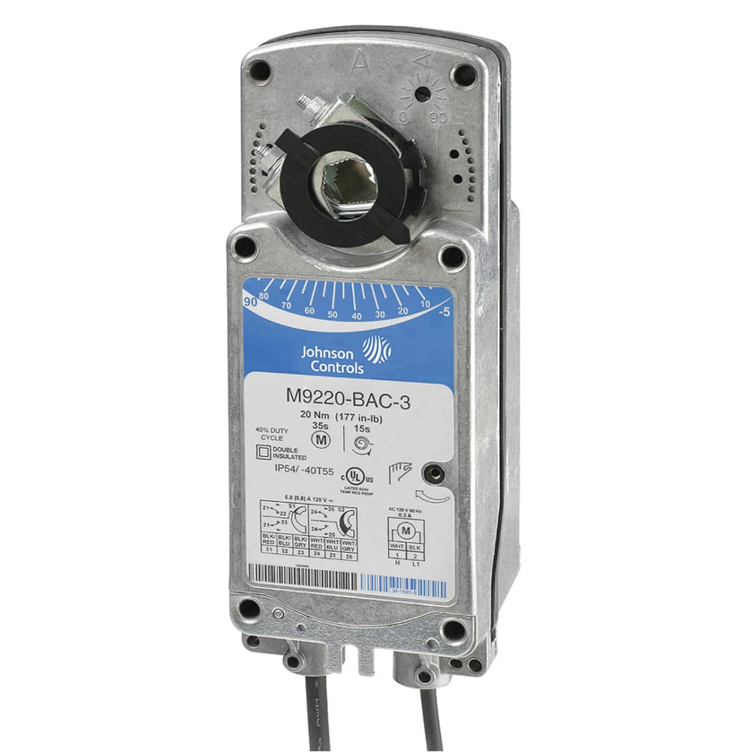 Johnson Controls M9208-GGA-3 Electric Actuator, 70 in-lb. Running Torque, -40 to 140 Degree F