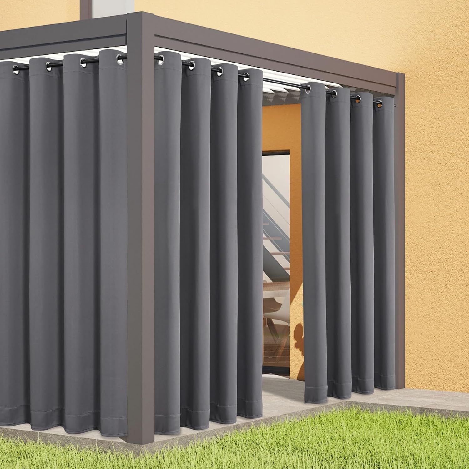 Flyfun Outdoor Curtains for Patio Waterproof - Weatherproof Porch & Gazebo Curtains, Grommet Top and Tab Bottom Drape,2 Panel, 52" W x 96" L, Grey