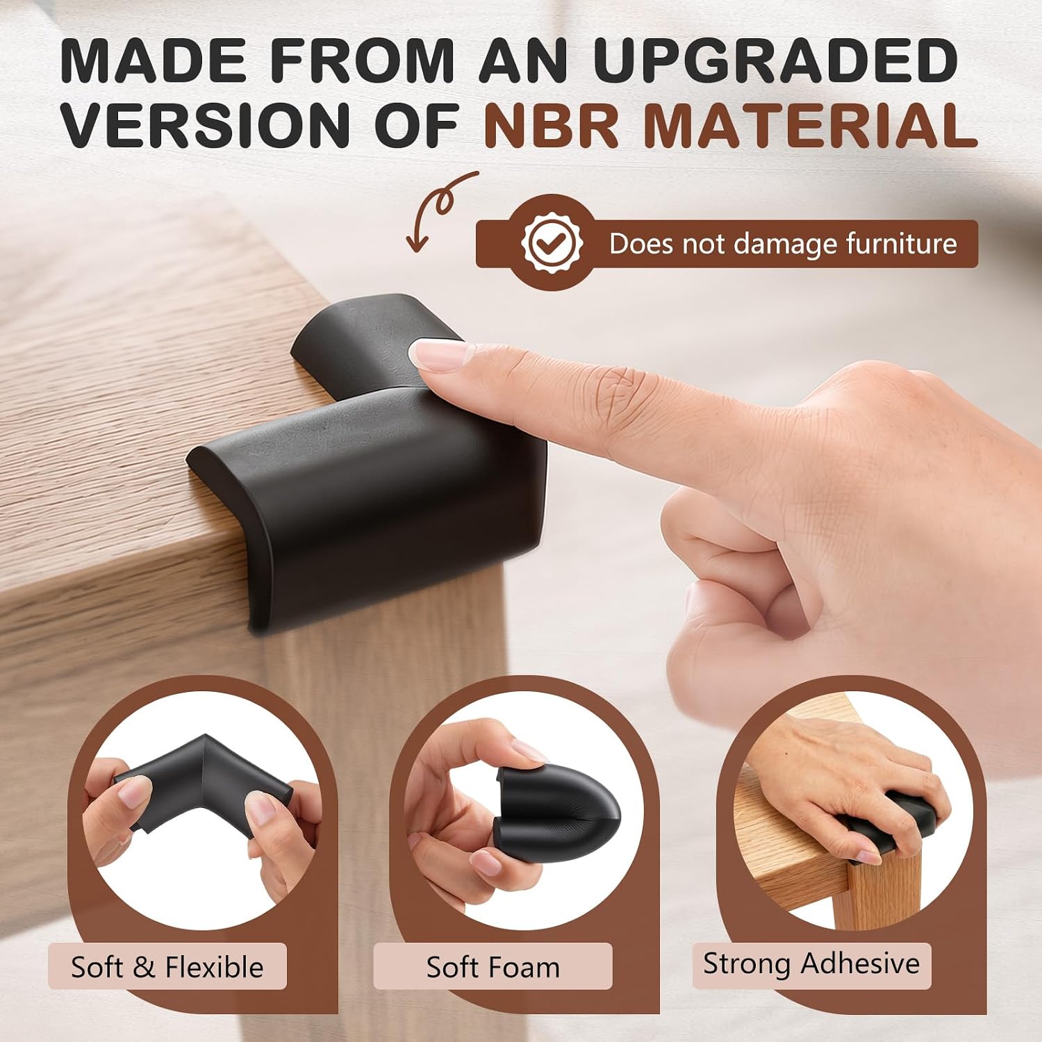 36 Pack Black Rubber Foam Corner Protectors for Baby Proofing, Extra Thick Edge Guards with Strong Adhesive, Soft & Durable Furniture Bumpers for Sharp Corners on Tables, Cabinets & Stairs