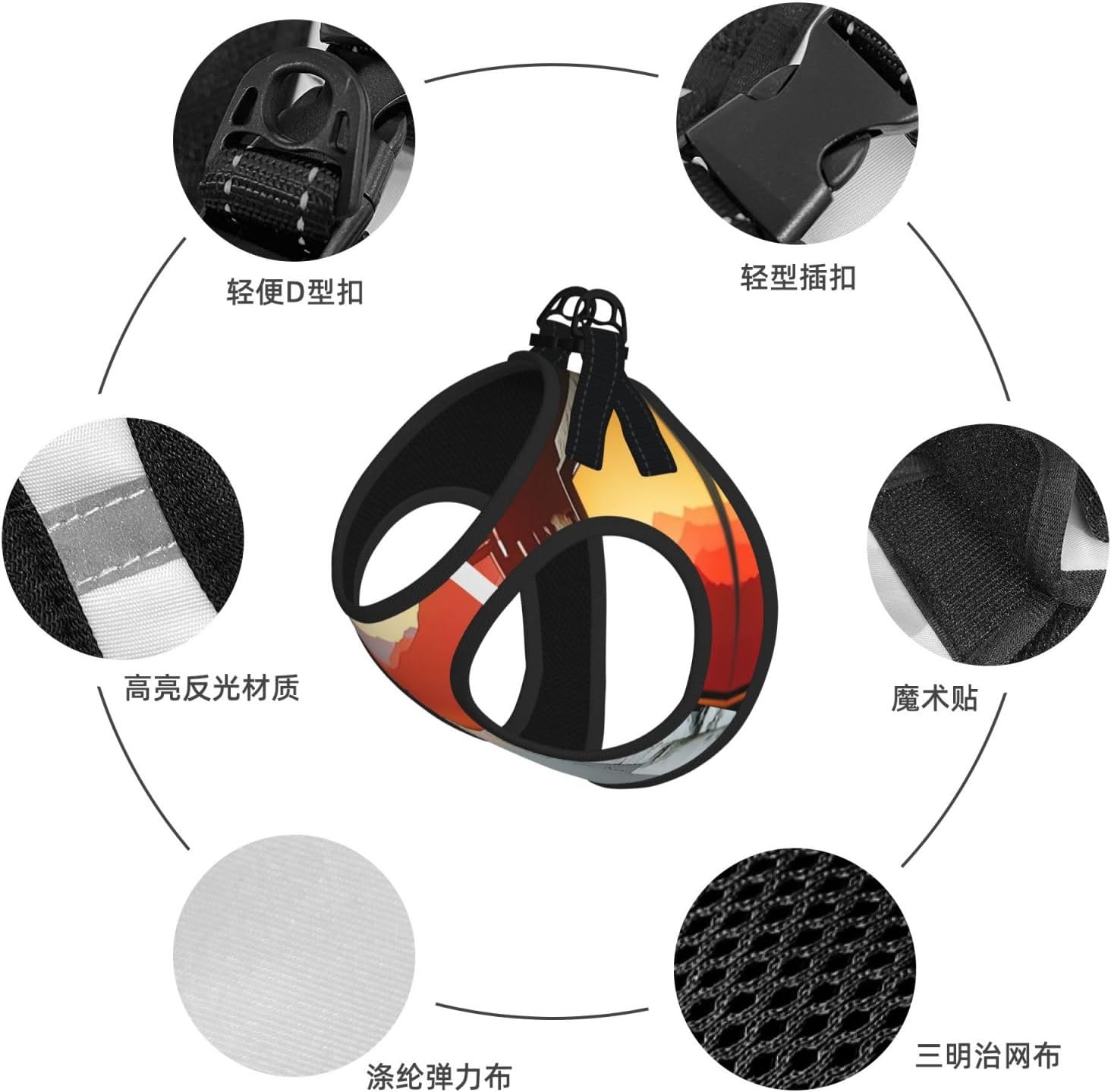 A Dreamlike Town Pet Vest Small Size Dog Harness and Leash Set for Training, Reflective & Adjustable with Accessories Large