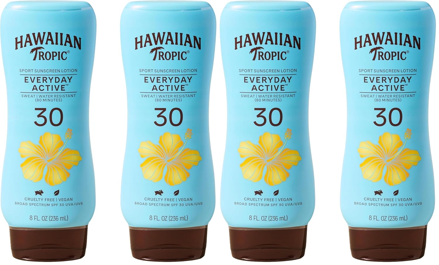 Hawaiian Tropic Everyday Active Lotion Sunscreen SPF 30,8Fl Oz,Hawaiian Tropic Sunscreen SPF 30,Sunblock,Oxybenzone Free-Sunscreen,Broad Spectrum-Sunscreen Pack,8Fl Oz each,(Pack of 4)