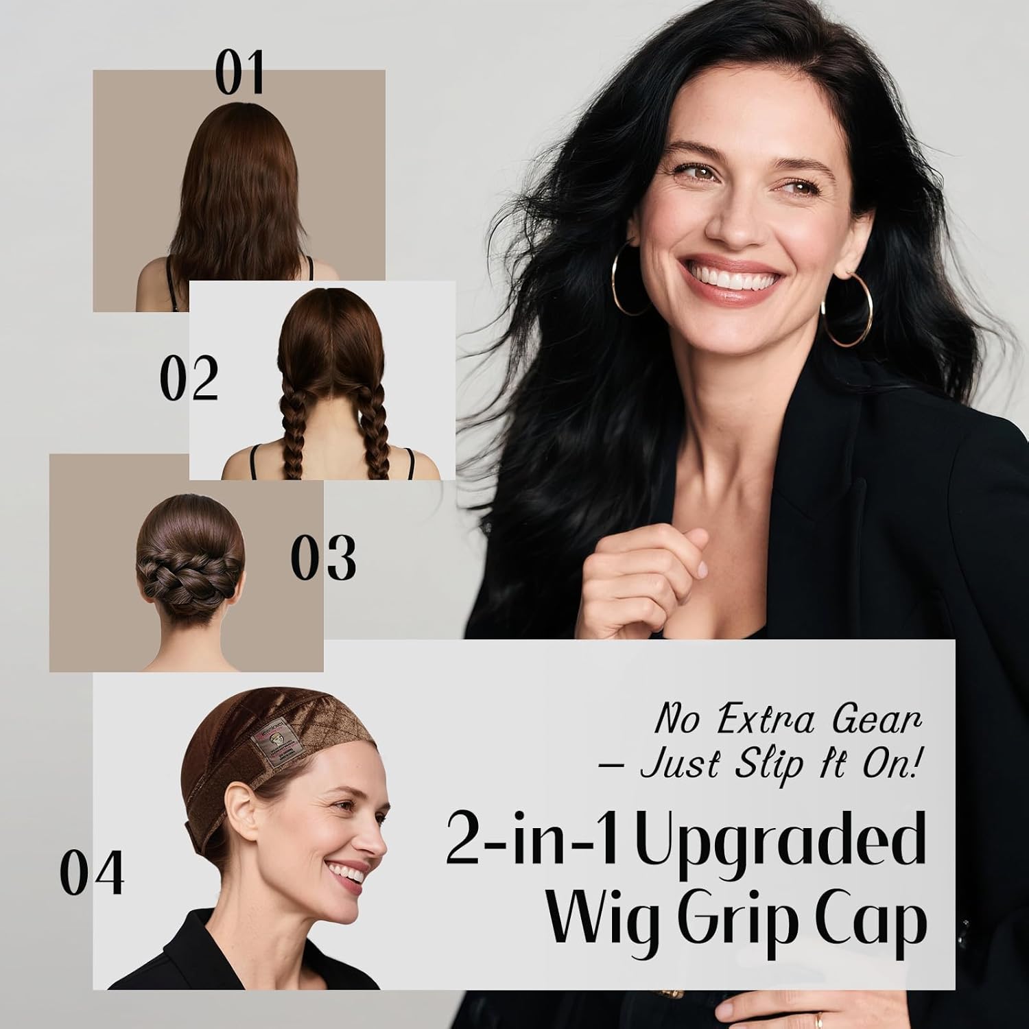 Dreamlover Wide Wig Grip Cap for Women, 2-in-1 Breathable Wig Caps with Velvet Wig Grip Band for Lace Front Wigs, Brown, 1 Piece