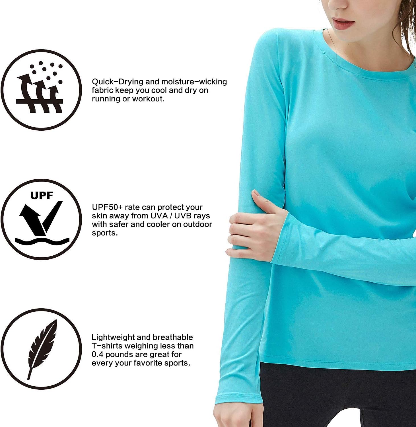 (Size: L) Womens UPF 50+ Long Sleeve Workout Running Shirts Quick Dry Outdoor UV Sun Protection T-Shirt