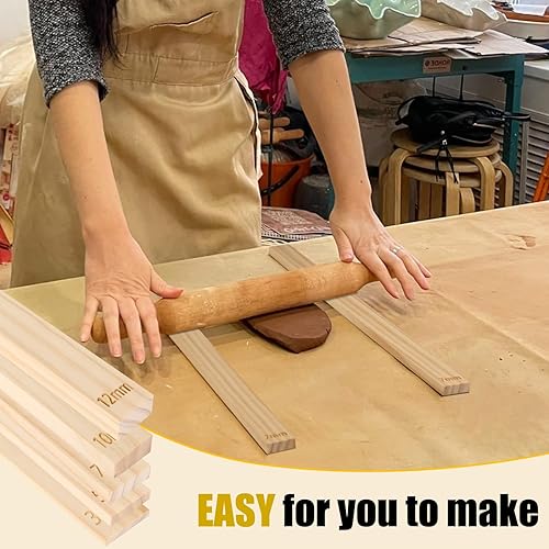 Miniatura 6 de 10 barras de guía de laminación de cerámica, 5 tamaños, herramientas de arcilla de madera, guías de rodillo de madera, guías de rodillo de madera