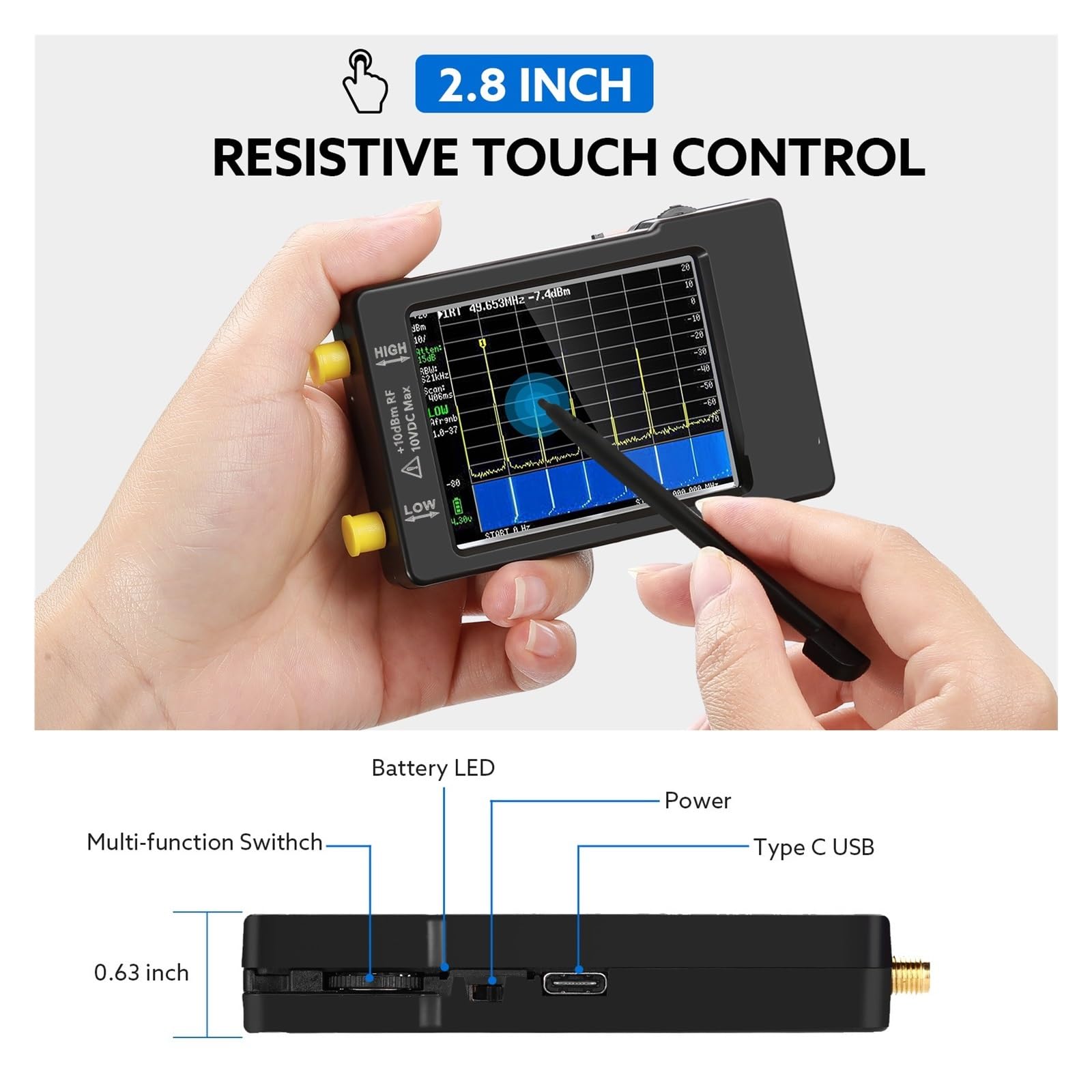 AmAzwi Antennenanalysator Handspektrumanalysator 2,8-Zoll-Display 100 kHz bis 960 MHz mit ESD-geschützten Spektrumanalysatoren der Version V0.3.1_E Spektrumanalysatoren