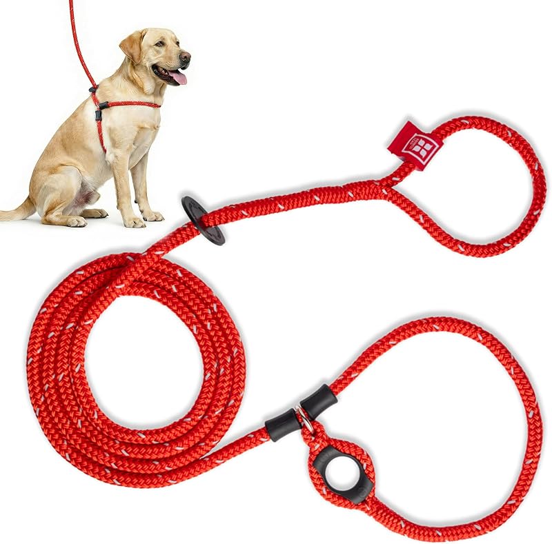 Peitoral tipo cabresto com guia para cães Harness Lead, design de corda acolchoada refletiva, Médio/Grande, Vermelho