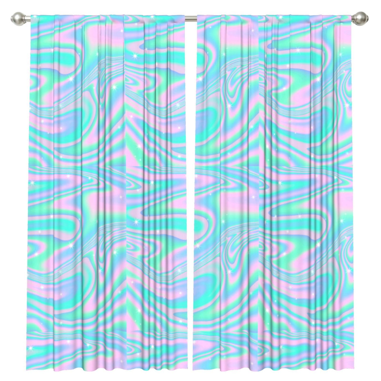 InOmak Holographic Abstract Background In Pastel Neon, 2 Panels Window Curtains 52 x 84 Inch Blackout Curtains for Living Room Bedroom
