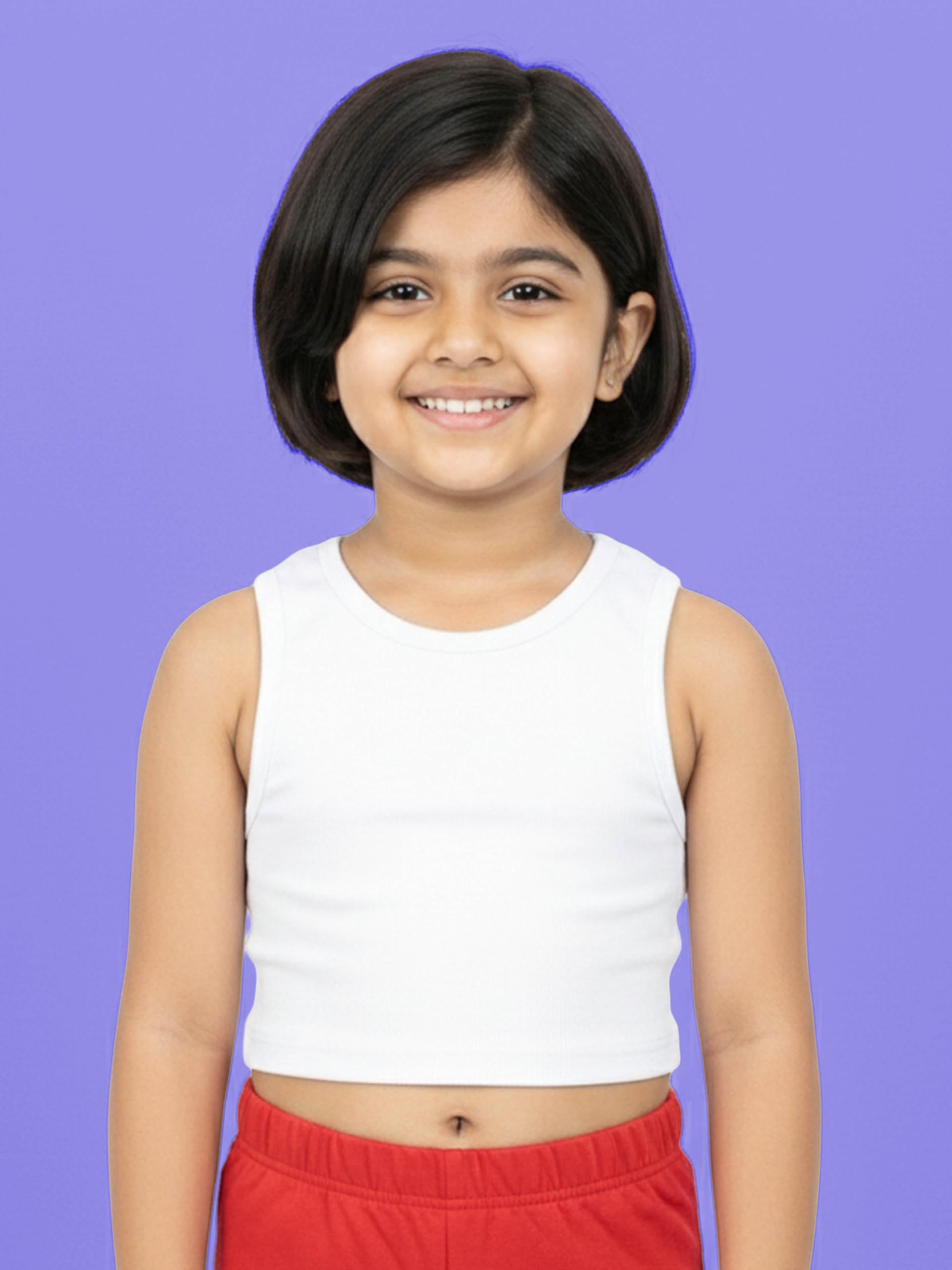 KiddoPanti Girls Cotton Spandex Crop Top Racerback Style | 95% Cotton 5% Spandex Knitted Rib Fabric | Sleeveless T-Shirt | Stretchable & Comfortable Casual Wear for Kids, White - 10-12Y 1