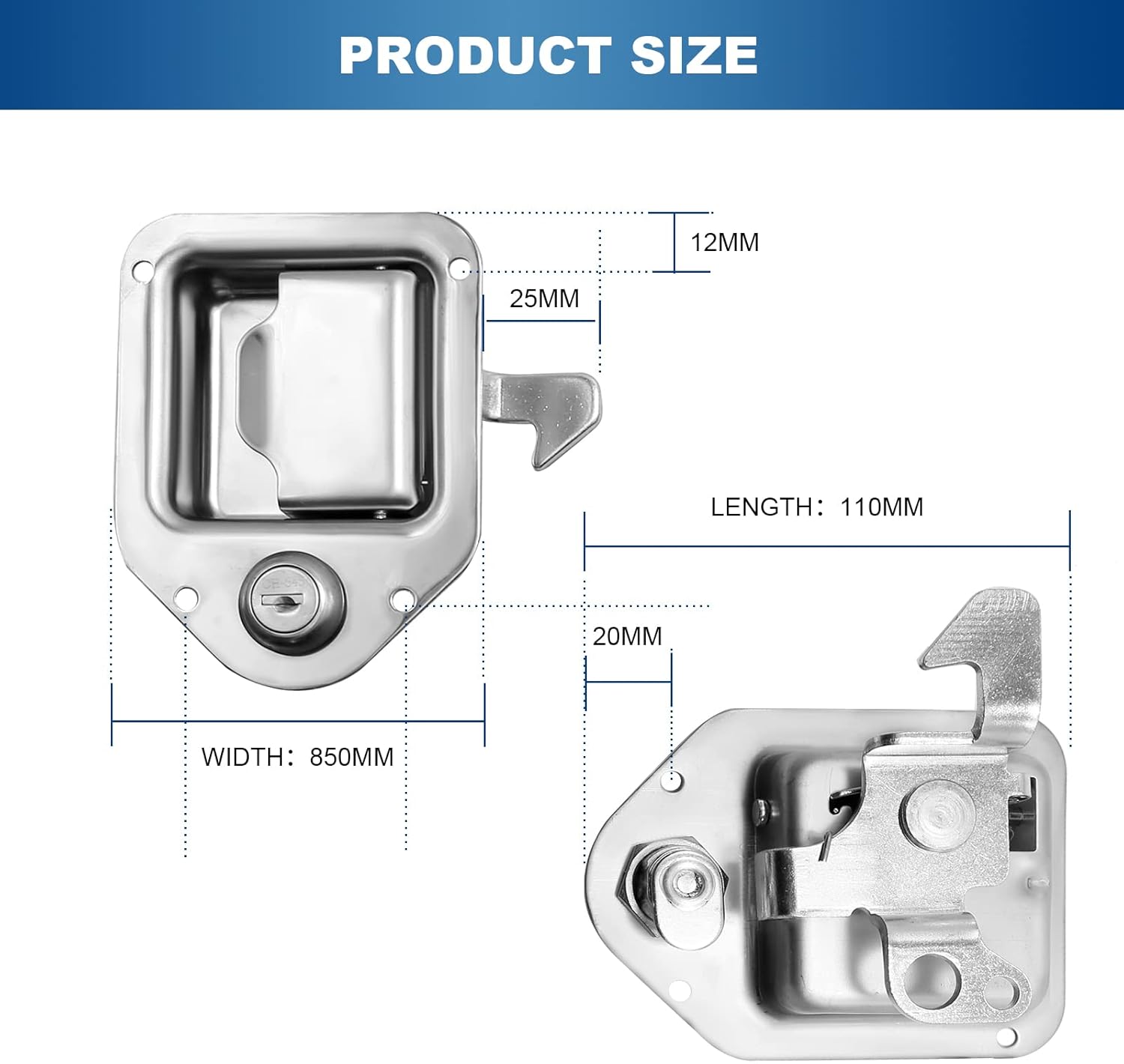 2Pcs Truck Tool Box Latch Stainless Steel Paddle Latches Tool Box Latch T Handle Latches with Gasket and Keys for Electrical Cabinet Toolbox Power Distribution Cabinets UTV ATV RV UWS