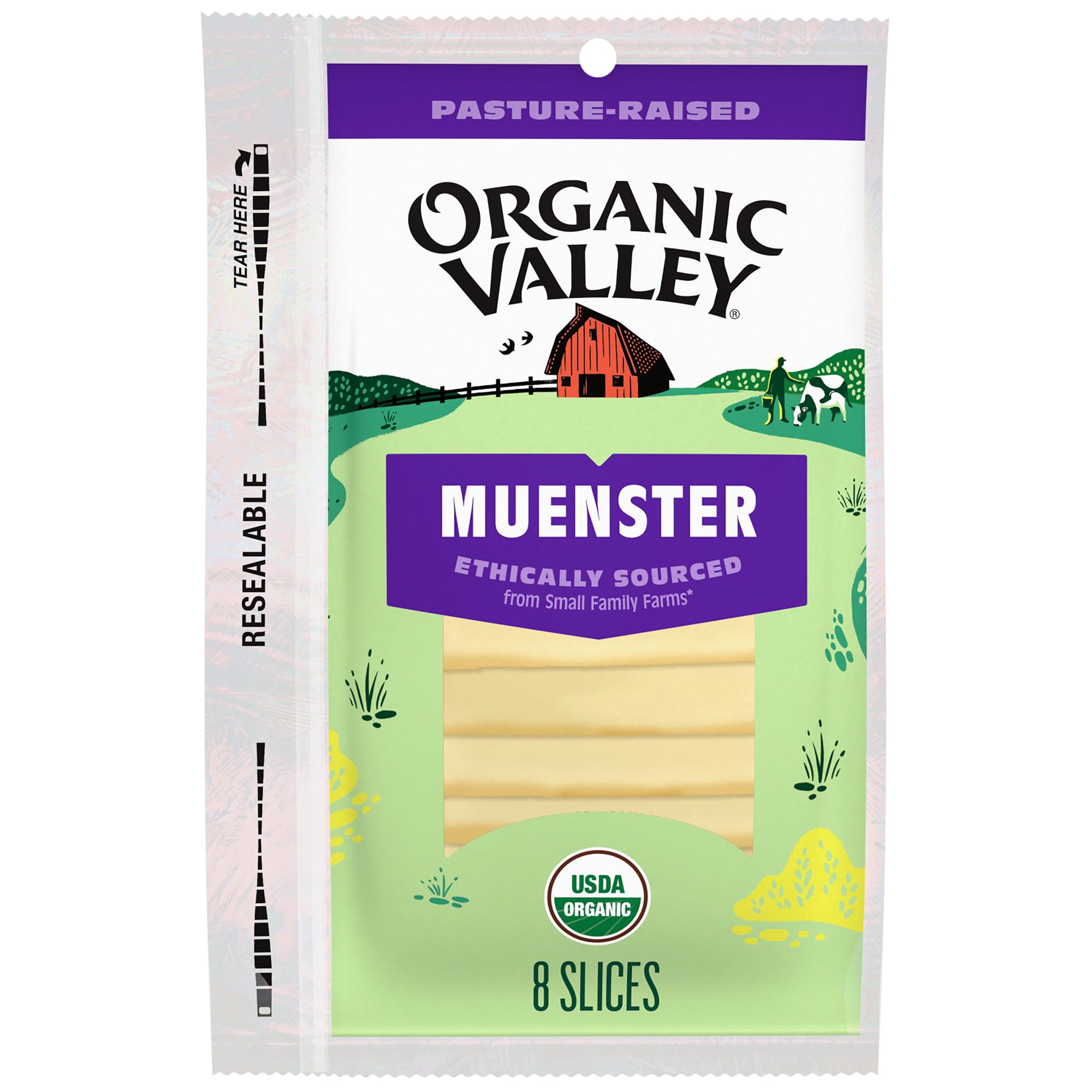 Organic Valley Artisan Organic Muenster Cheese Slices — Pasture Raised, No Added Hormones — 8 Slices (6 Oz)