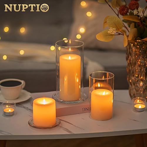 Miniatura 4 de NUPTIO Candelabro de huracán para centro de mesa juego de 2 candelabros transparentes con cilindros de extremo abierto, placas de vela de vidrio con