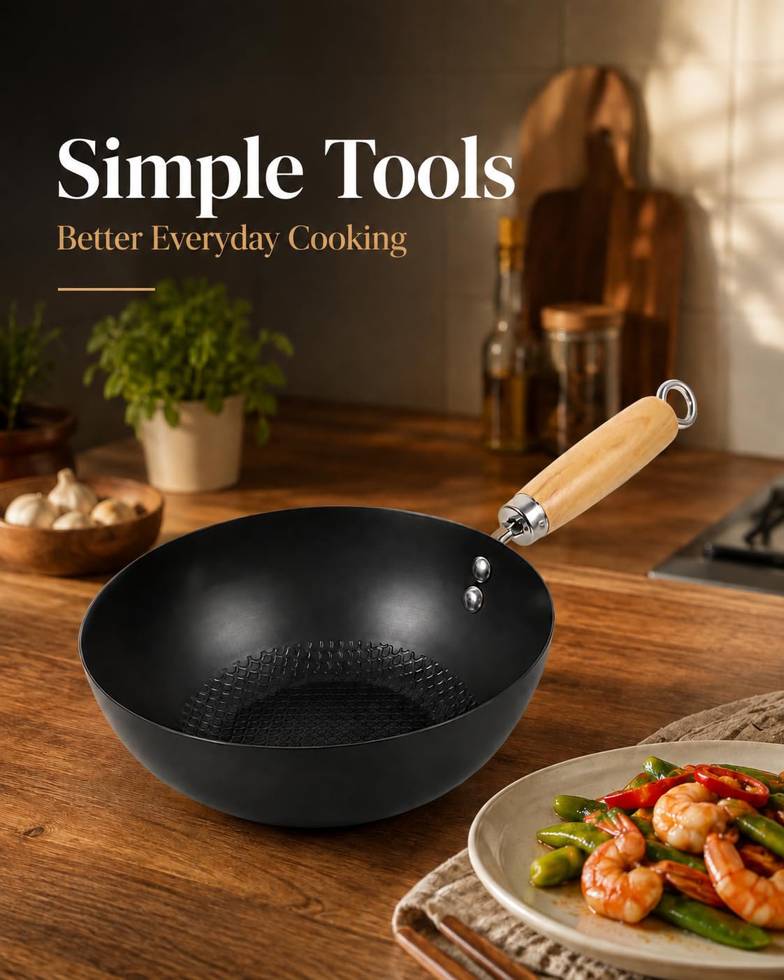 Cabilock Mini padella wok in ferro battuto, 20 cm, piccola padella wok antiaderente per fornello a gas giapponese padella tradizionale per friggere piano cottura a gas a induzione
