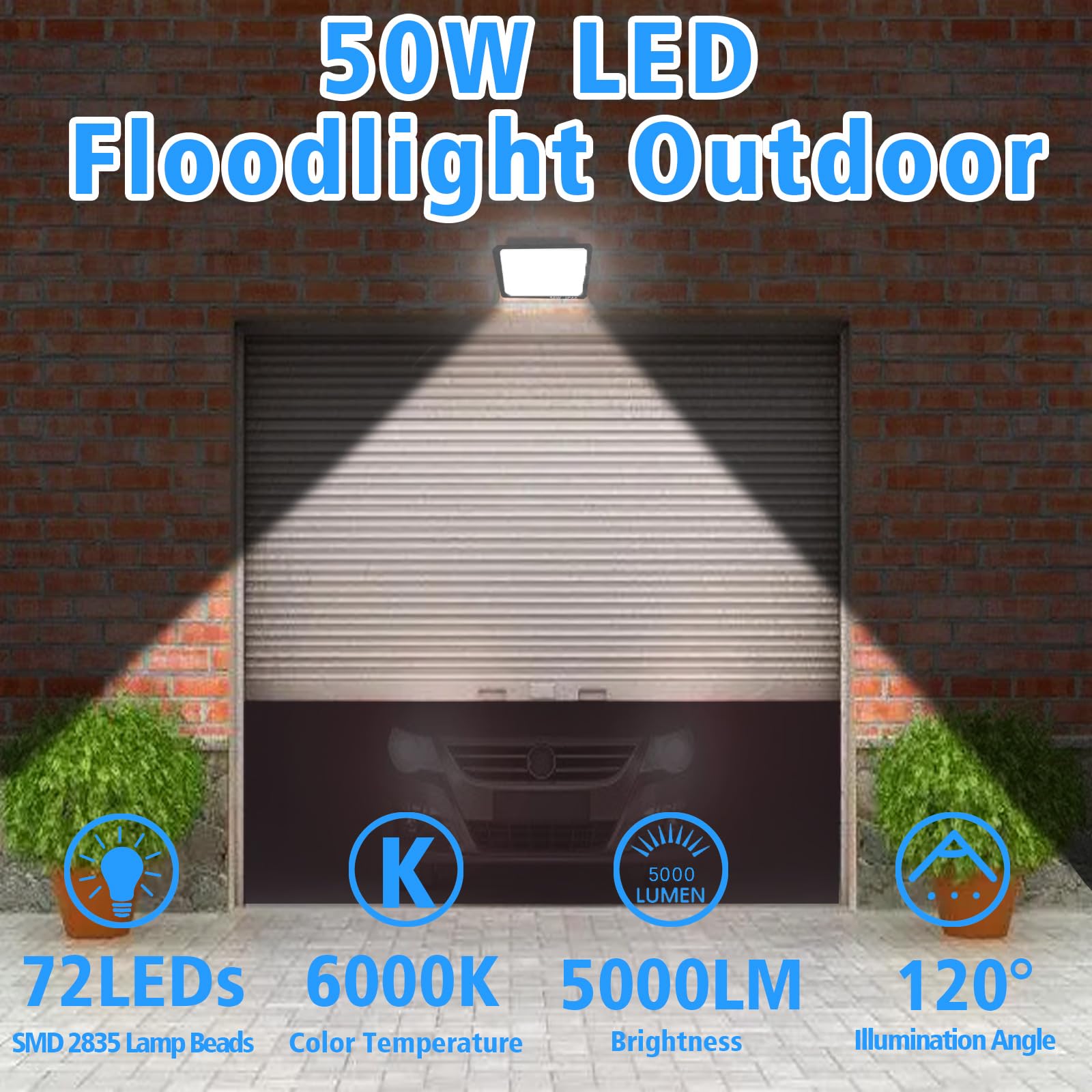 Faretto LED Da Esterno 50W Con Telecomando E Sensore Di Movimento - IP67 5000LM 7000K Bianca Fredda - Illuminazione Da Giardino - 4