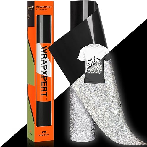 WRAPXPERT Vinilo de transferencia de calor negro, rollo de vinilo reflectante para planchar para camisetas, vinilo elástico HTV para troquelar,