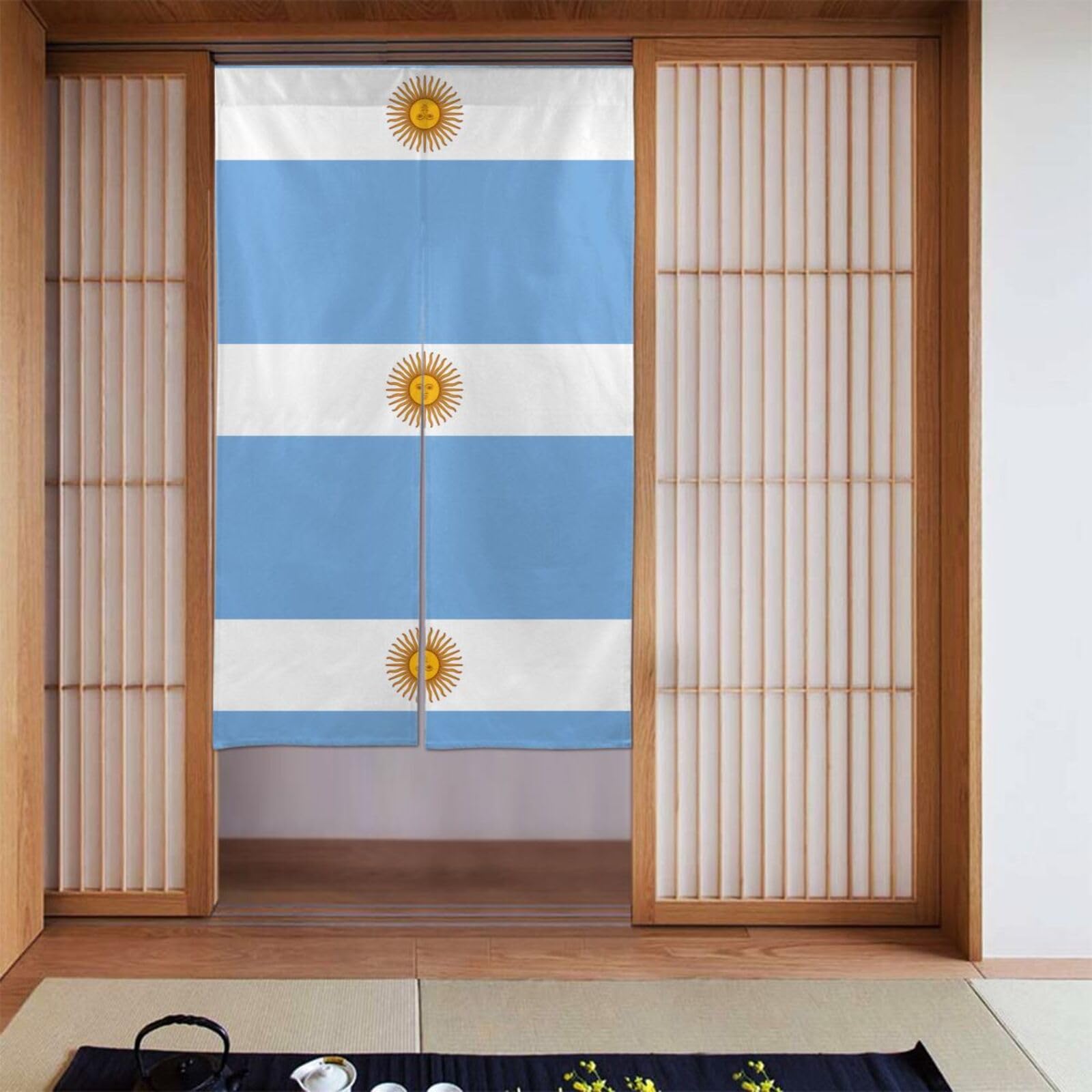 Rideau de porte drapeau argentin pour cacher le vis-à-vis en chambre