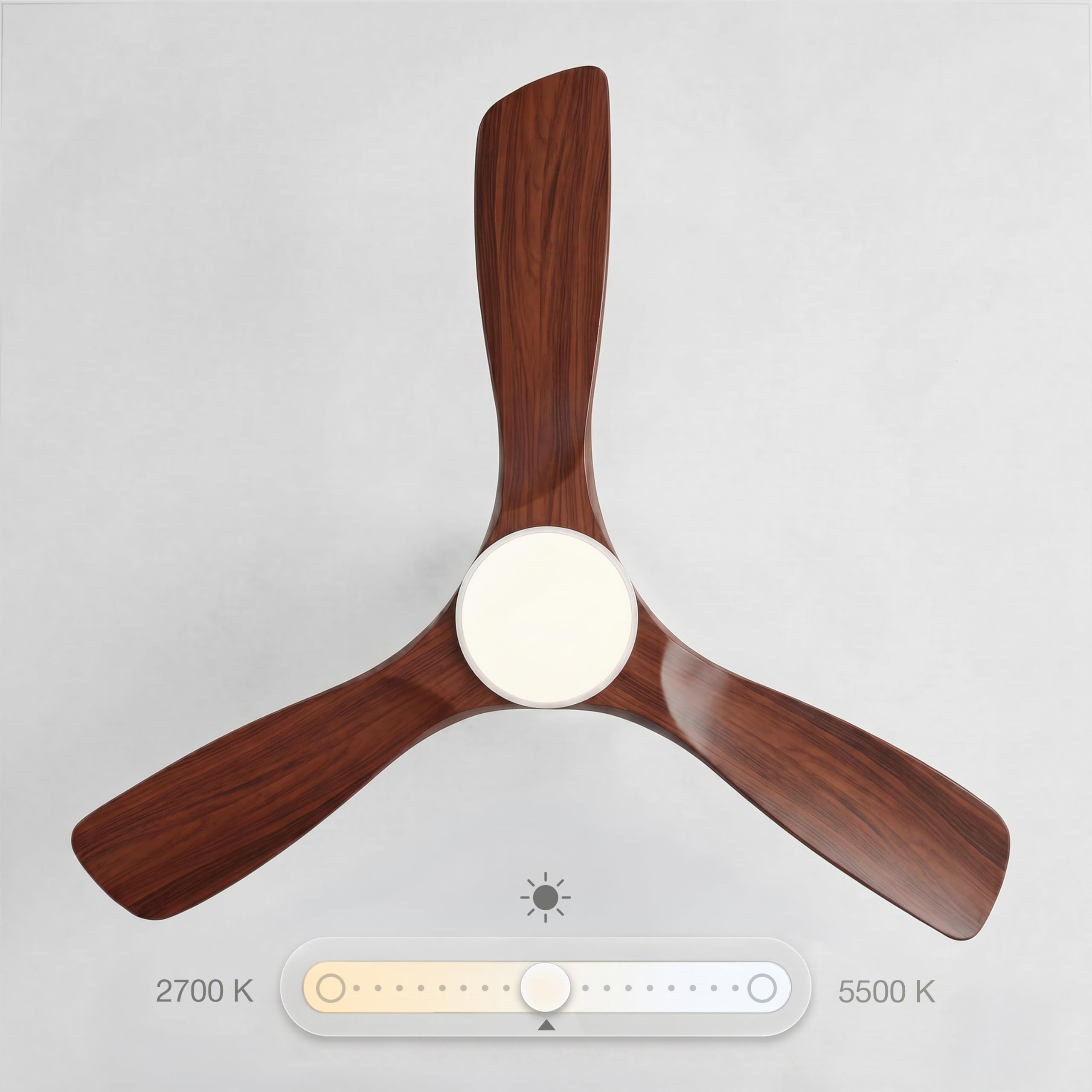 SWEISS Ventilador de techo FLOW26, 132 cm, Iluminación integrada, 40 W, 6 velocidades de ventilación, 3 temperaturas de luz, control remoto, temporizador 8 h, función verano/invierno, 3 aspas ABS