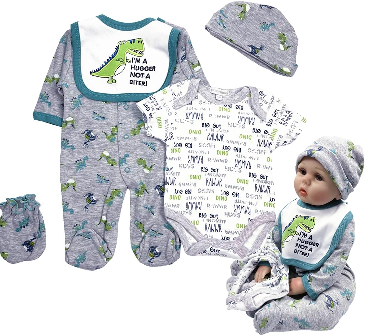 Reborn Baby Doll Clothes Boy 22 inch Accesories Outfits 5 Piece Set for 20-22 inch Reborns Doll Newborn Baby Boy Doll Clothing
