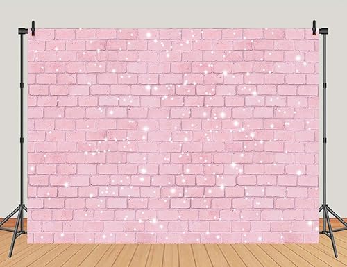 Miniatura 6 de Fondo de fotografía de pared de ladrillo rosa retro con purpurina de 5 x 3 pies para niña de fiesta de feliz cumpleaños, fondo de fotos, baby