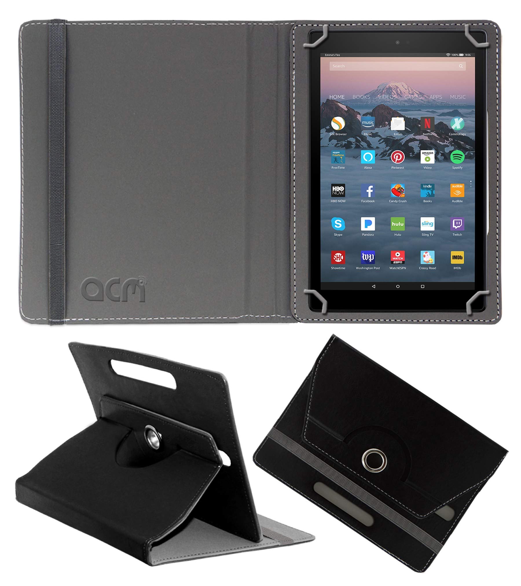 Acm Rotating Leather Flip Case Compatible with Amazon Fire Hd 10 2017 Tablet Cover Stand Black