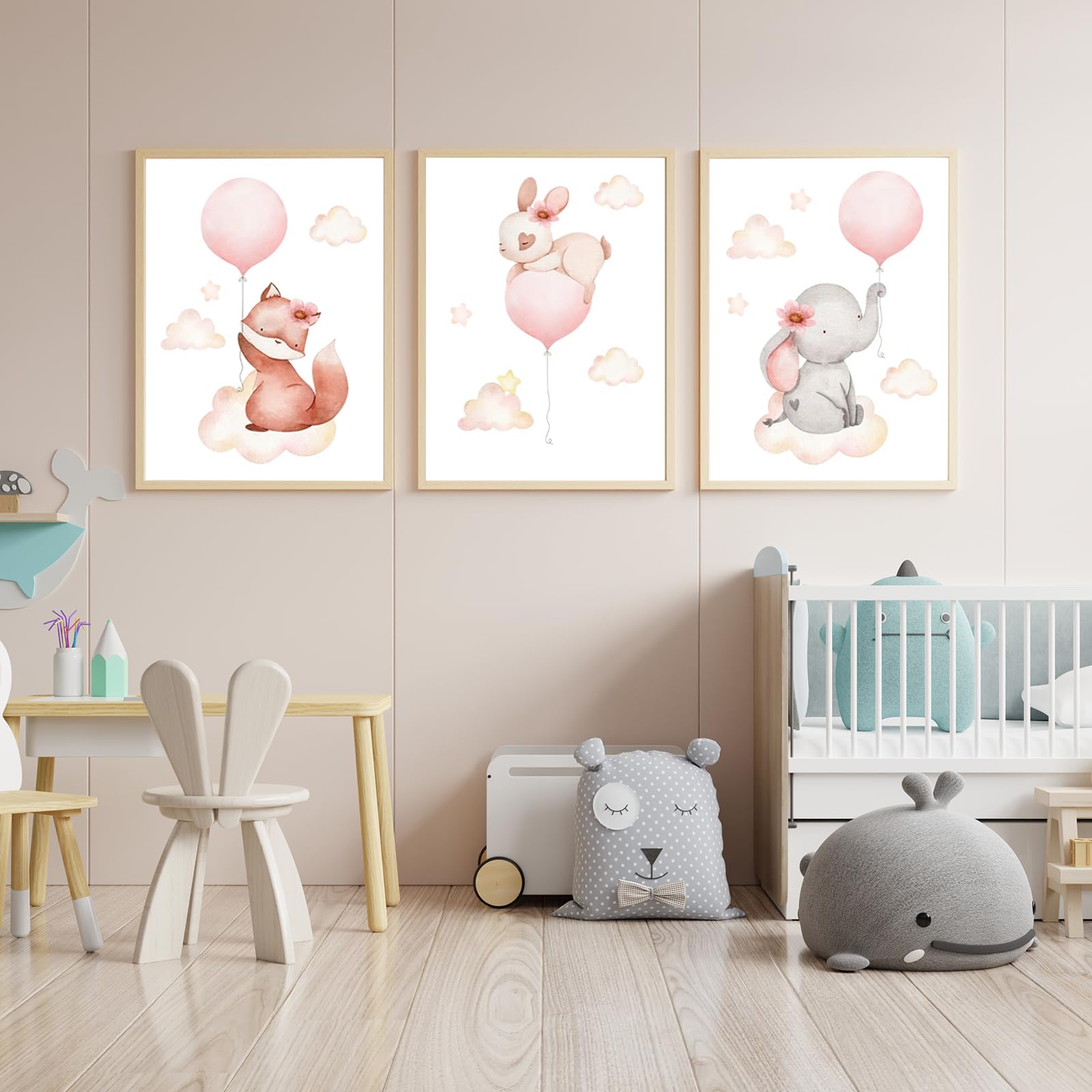 GZYYANG Set di 3 poster per cameretta dei bambini, formato A4, decorazione per la cameretta dei bambini, con animali, per la cameretta dei bambini, senza cornice