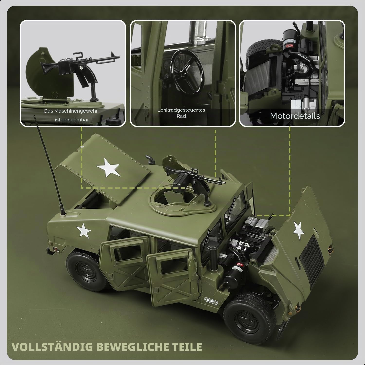 NUOTIE 1/18 Hummer H1 Modellauto Metall Druckguss Militär Schwerlastfahrzeug Wüste Sturm Operation Truck Taktisches Transportfahrzeug