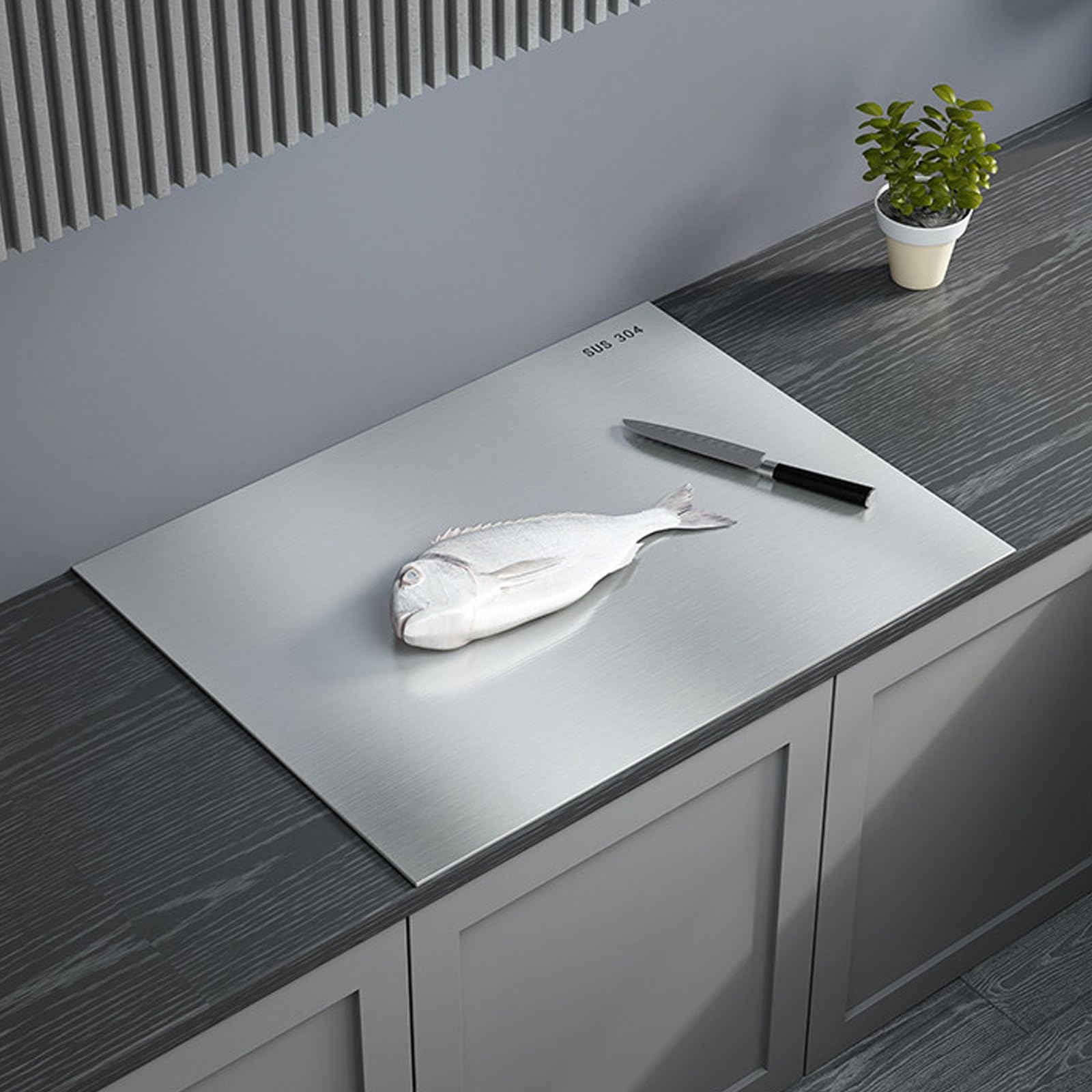 Tabla De Cortar Acero Inoxidable Tabla De Cortar Grande Para Cocina, Bar, Restaurante, Pizza Y Amasar Sin Pliegues，Tablas De Cocina Con Borde De Parada(50x60cm)