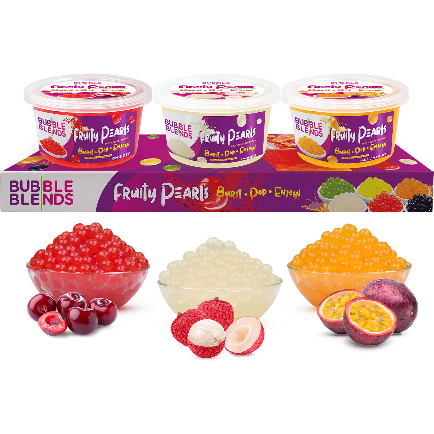 Buy Bubble Blends Cherry, Lychee, Passion Fruit Popping Boba Variety