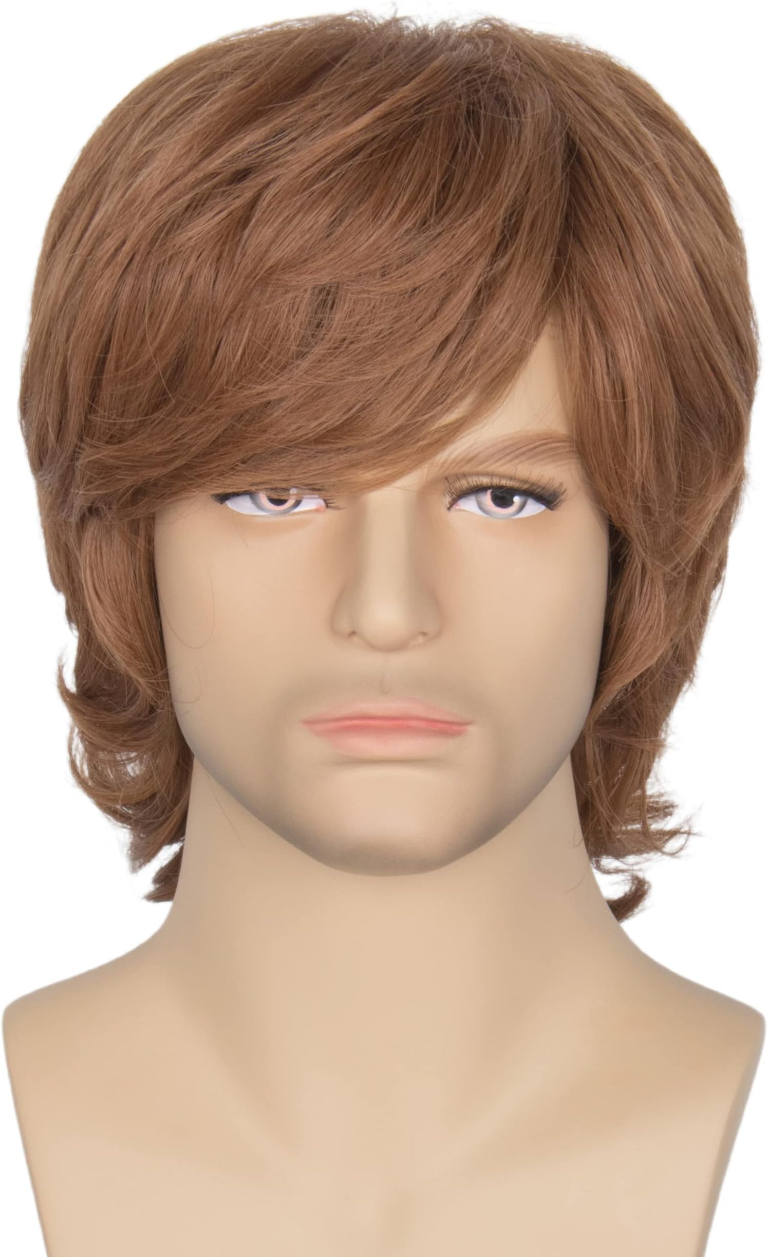 M MISS U HAIR Shaggy Wig Mens Short Wavy Brown Wig Halloween Cosplay 70s 80s Male Mullet Rocker Costume Wig