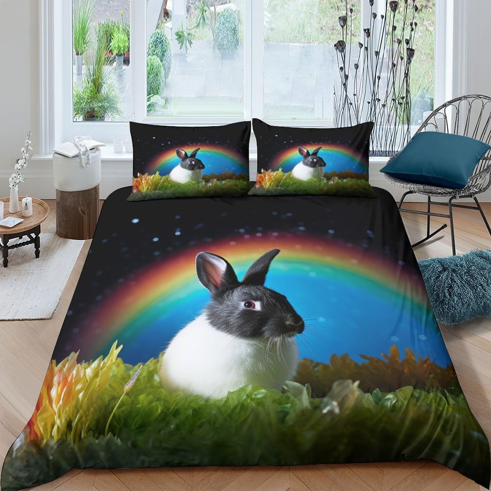 Housse de couette respirable et confortable motif lapin 3D en microfibre pour un sommeil serein
