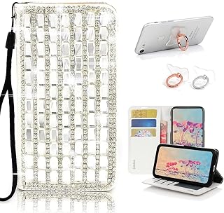 STENES Bling Wallet Phone Case Compatible with OnePlus 8 - Stylish - 3D Handmade Pearl Lattice Design Leather Cover with Ring Stand Holder [2 Pack] - White