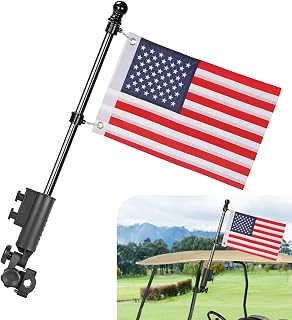 Golf Cart Flag Pole with Flag Holder Mount Kit,Fit for Yamaha,Club Car,EZGO Golf Cart,Golf Push Cart,Boat,Bike,Heavy Duty Aluminium Alloy Base Windproof Black Mounting Bracket Included USA Flag