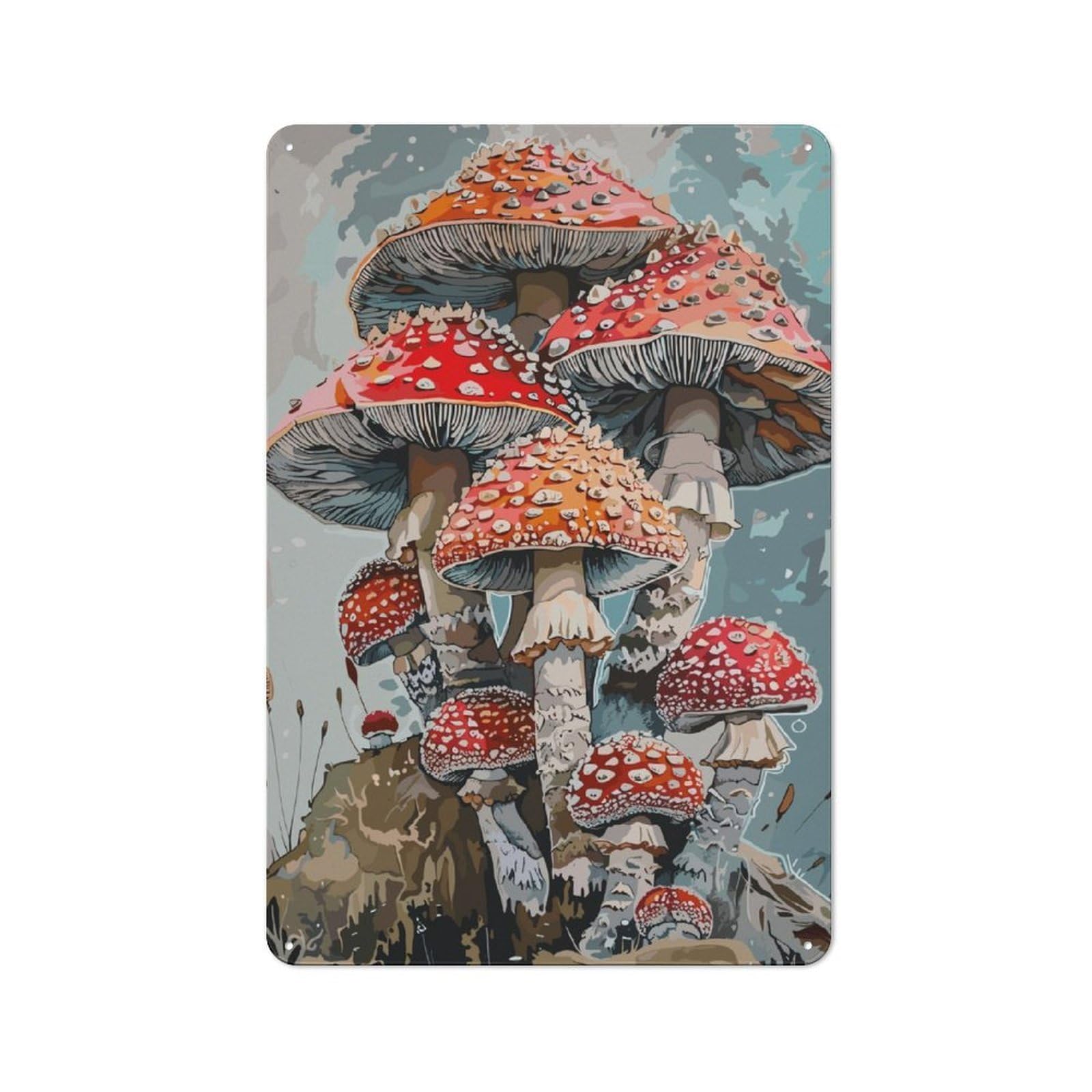 Junmoney Red Mushroom For Café Or Restaurant, Vintage Metal Sign 30X20cm, For Vintage Wall Decor Fans, For Cafés, Pubs And Restaurants