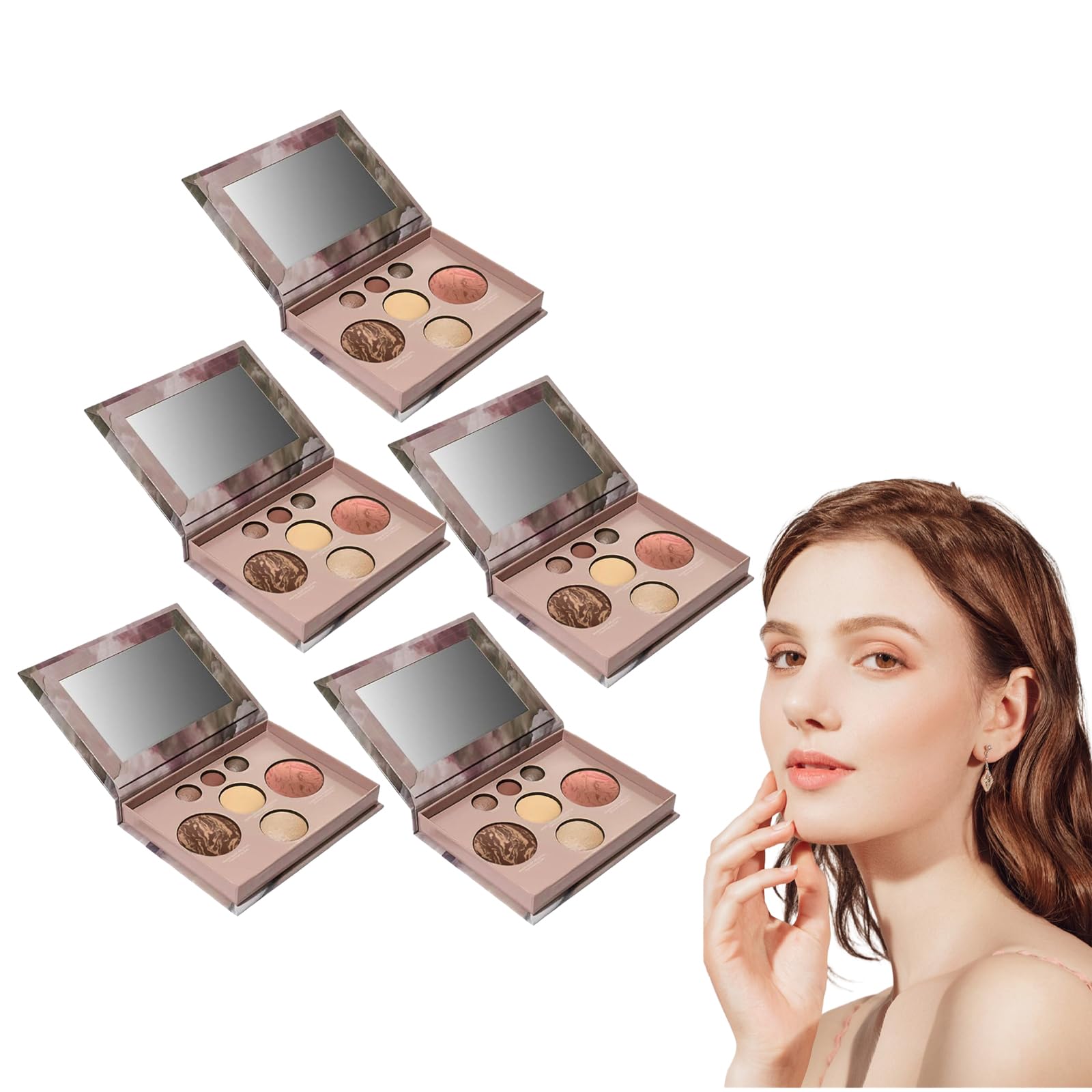 Paleta makijażu All in One z pieczonym fundamentem i wycofaną szczoteczką Kabuki, Subtle Beauty Makeup Stack dla dojrzałej skóry, Paleta cieni do oczu, Zestaw All-in-One z neutralnymi (5 pudełek)