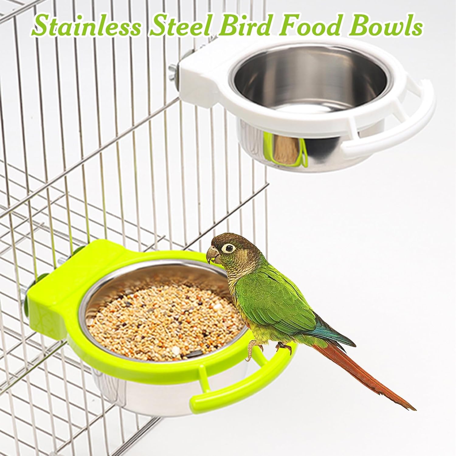 BNOSDM Green Stainless Steel Bird Bowls and White Bird Bowl