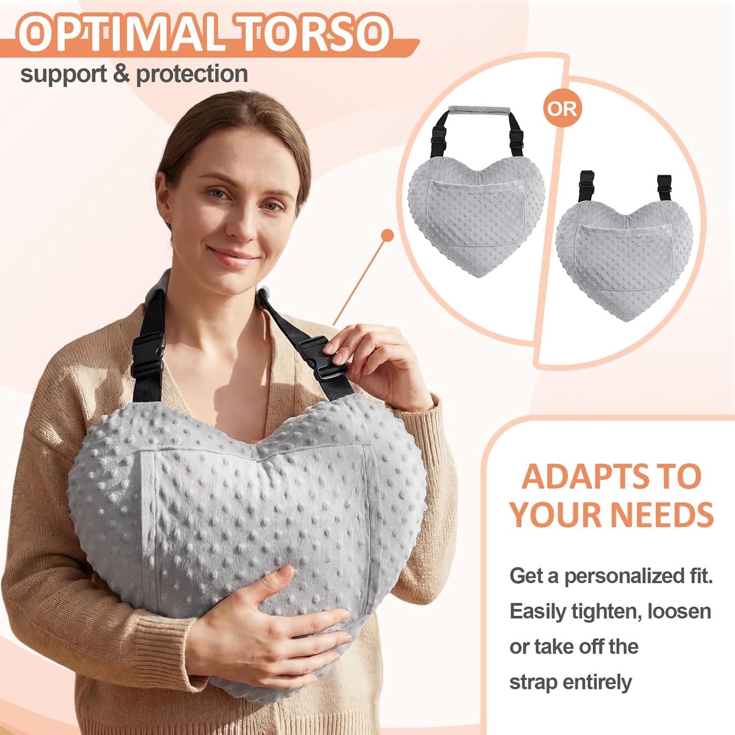 Geelin Open Heart Surgery Pillow for Heart Surgery Recovery Gifts After Bypass Coughing with Pocket Must Have for Chest Surgeries Recovery Seatbelt Pillow Post-Surgery Shock Absorbing Chest(Grey)