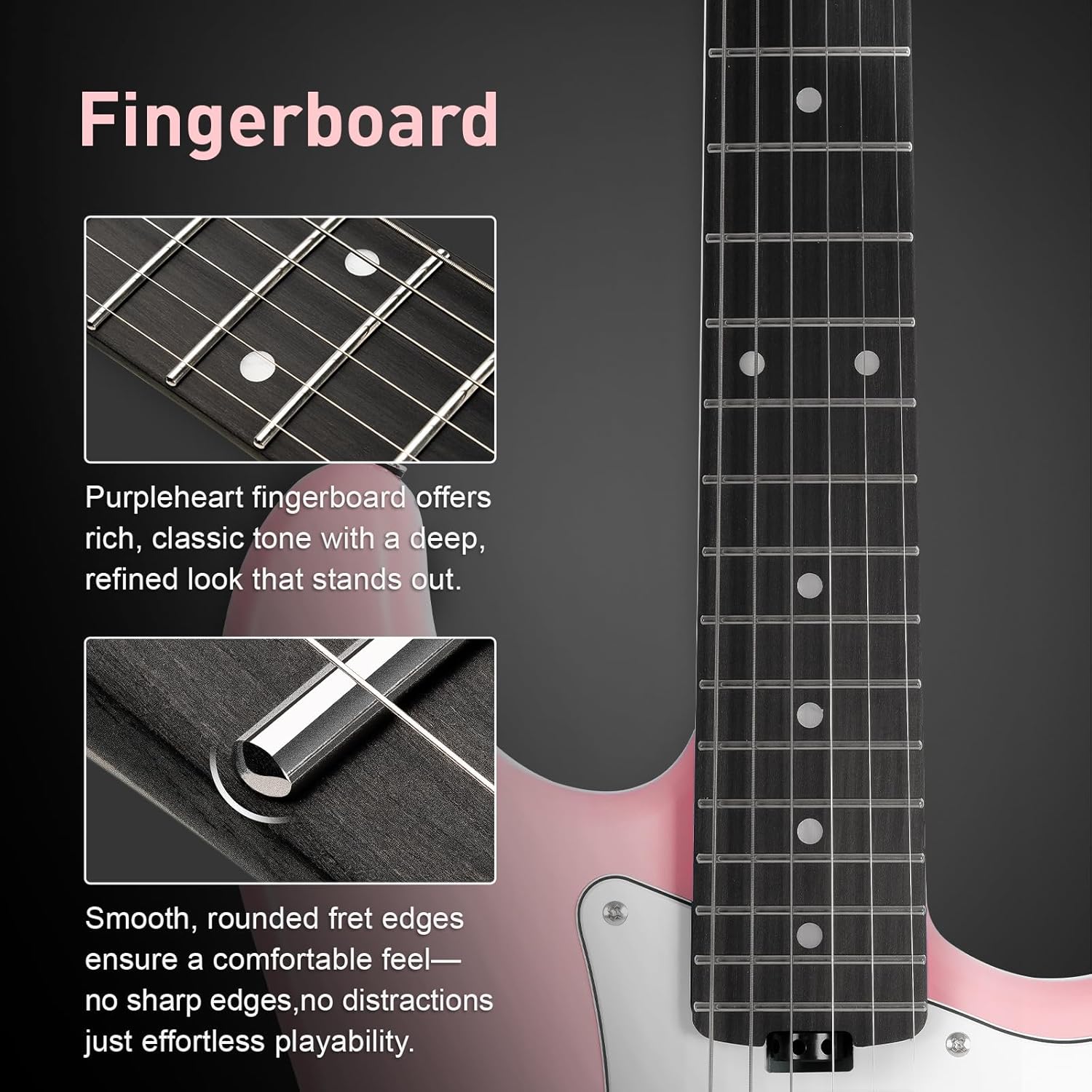 Sonicake Electric Guitar, 39" Beginner Electric Guitar, Classic SSS Pickup, Tremolo Bridge, Full-Size Lightweight Body, Rounded Fret Ends, Heel Adjustment Truss Rod (Shell Pink)