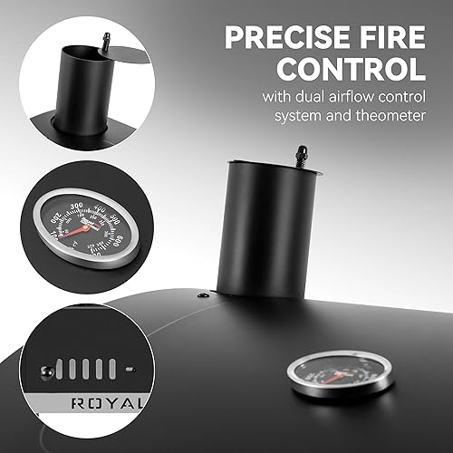 Miniatura 6 de Royal Gourmet CD1824ET - Parrilla de carbón móvil con mesas laterales plegables, parrilla de barbacoa para exteriores con área de cocción de 470