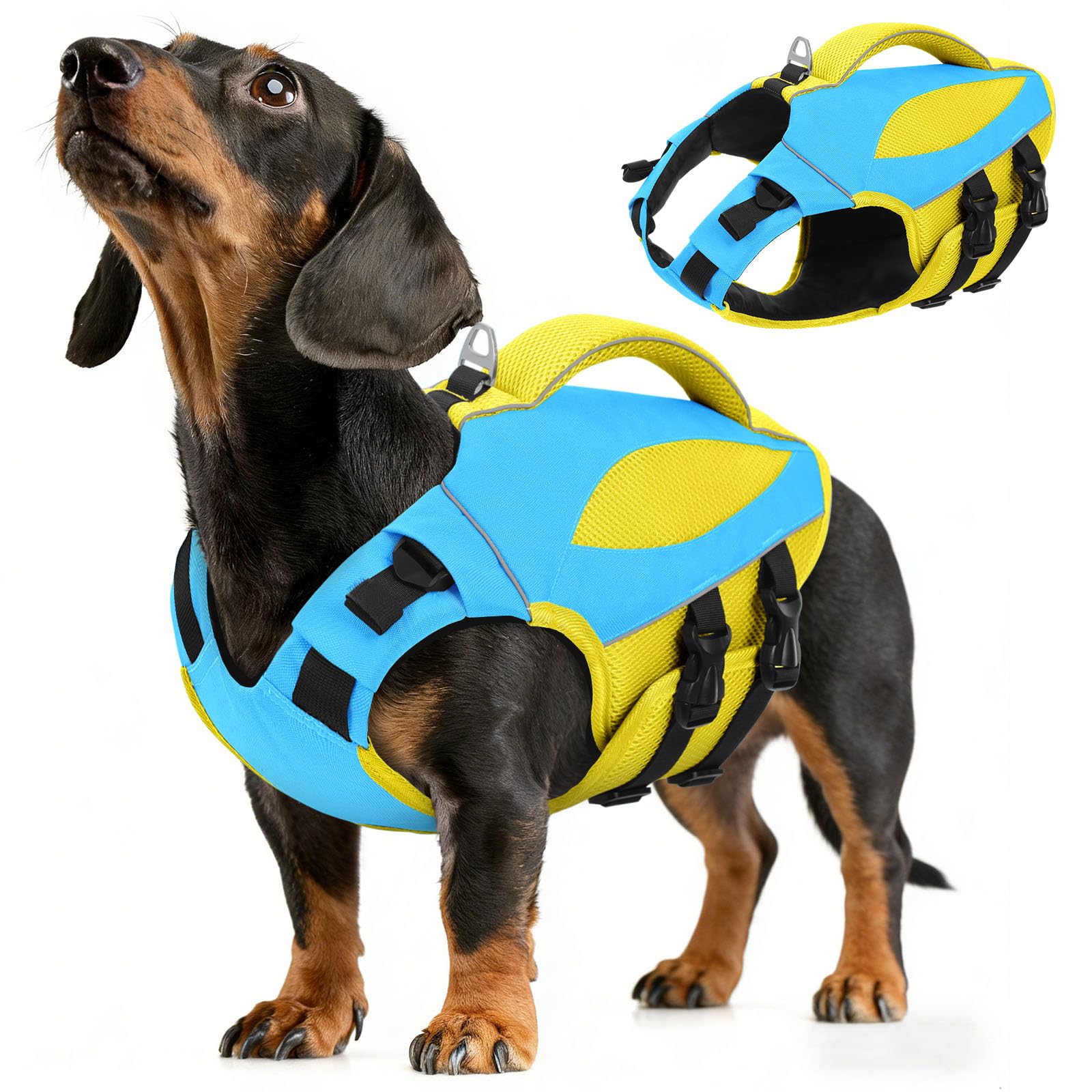 AOFITEE Hundeschwimmweste Hunde, Hoher Auftrieb Schwimmweste Hund mit Rettungsgrif, Leicht Sicher Dog Life Jacket Hund Rettungsweste Reflektierend Hundeweste Schwimmen für Wassersport