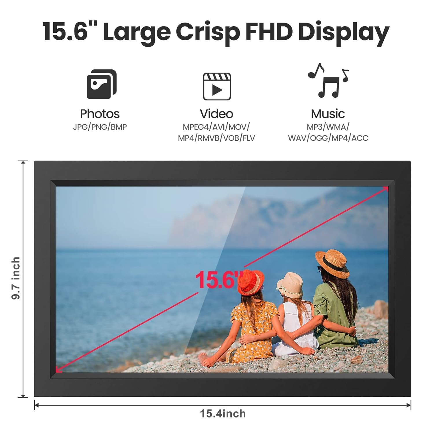 XElectron Grande cornice digitale da 15,6 pollici, cornice digitale WiFi con memoria da 16 GB e slot per schede SD/porta USB, spazio di archiviazione gratuito, touch screen IPS FHD 1920 x 1080, regalo