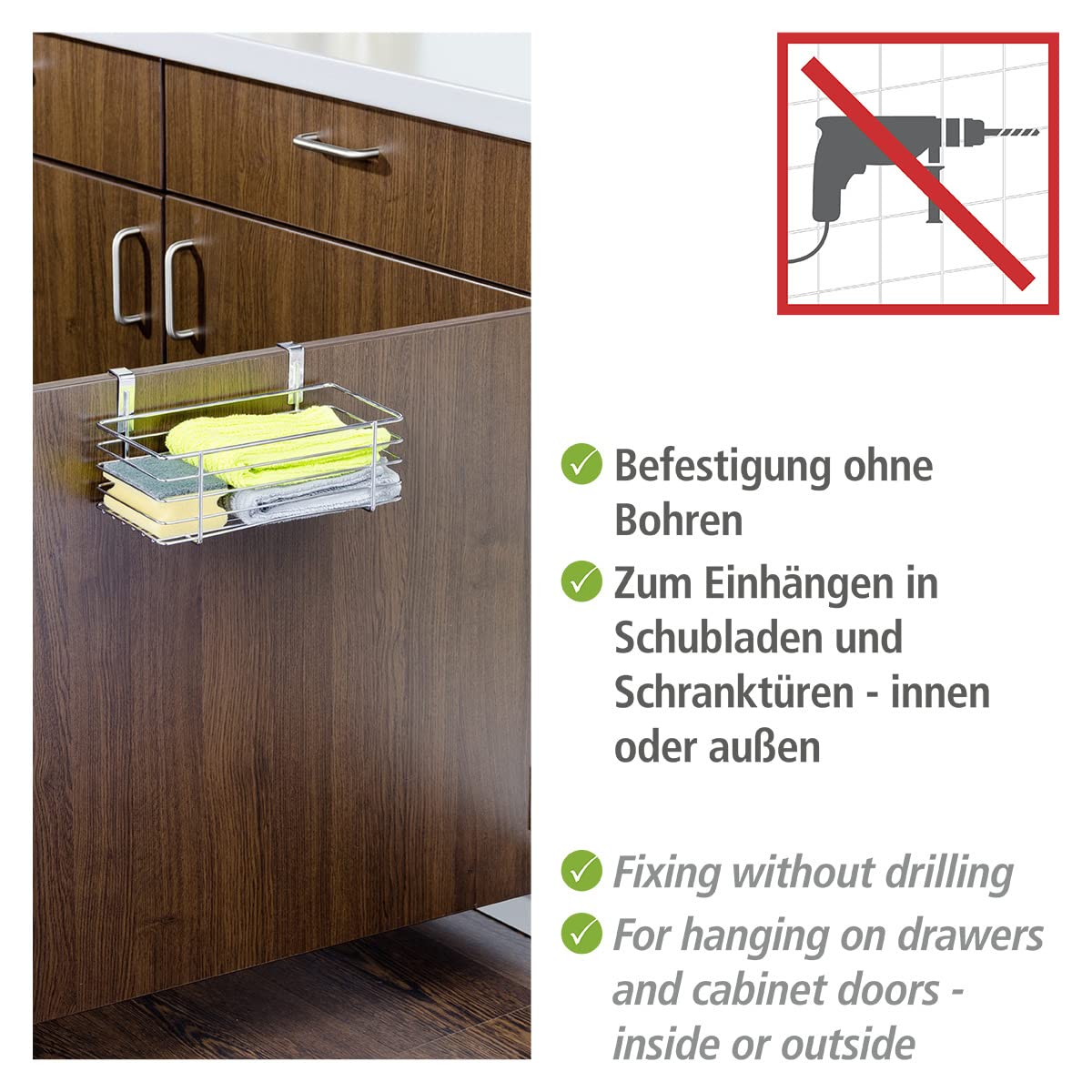 WENKO Lot De 2 Paniers Suspendus Métal Chromé - Rangement Cuisine Et Placard 44x15x27cm