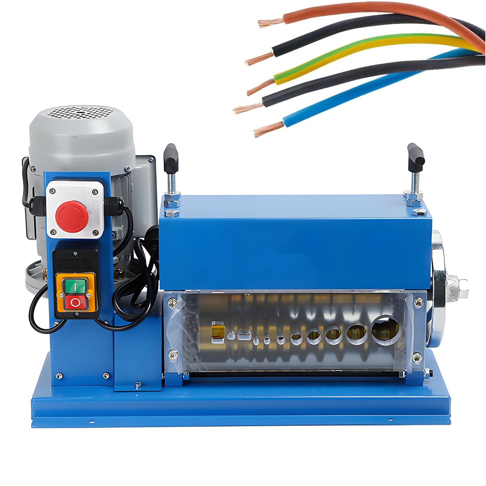 EpyGnom Wire Stripping Machine 0.06-1.5 inch, Automatic Cable Stripper Machine with 11 Channels & 10 Blades, 65ft/min, with Emergency Stop Button, for Scrap Copper Cables Recycling Blue