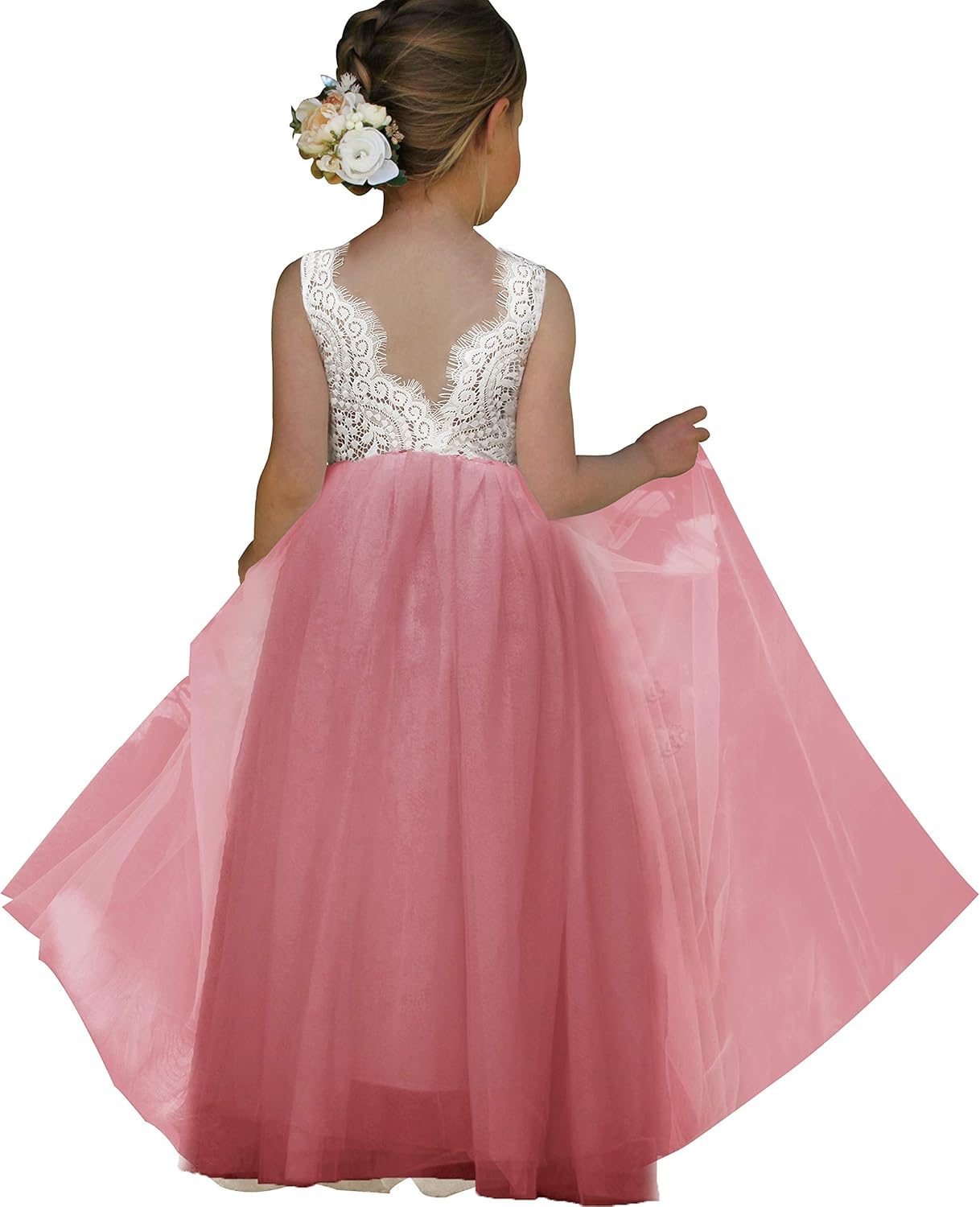 Topmaker Flower Girl Dress for Toddler Baby Girls,Lace Tulle Dress for Wedding,Birthday Party,Photoshoot,Special Occasion