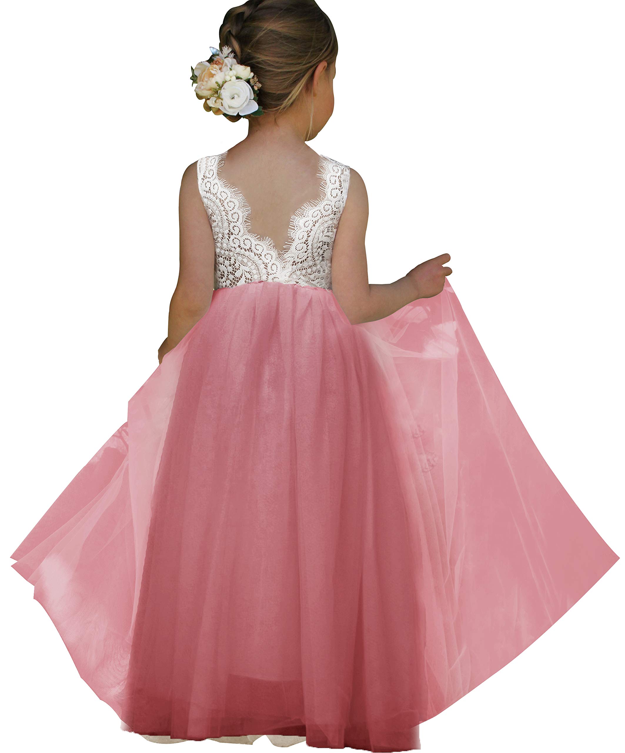 Topmaker Flower Girl Dress for Toddler Baby Girls,Lace Tulle Dress for Wedding,Birthday Party,Photoshoot,Special Occasion
