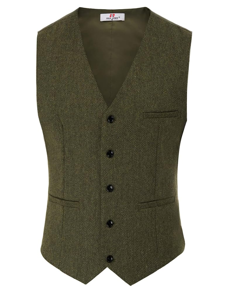 PJ PAUL JONES Mens Vest V Neck Tweed Suits Vest Button Down