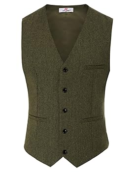 PJ PAUL JONES Mens Vest V Neck Tweed Suits Vest Button Down
