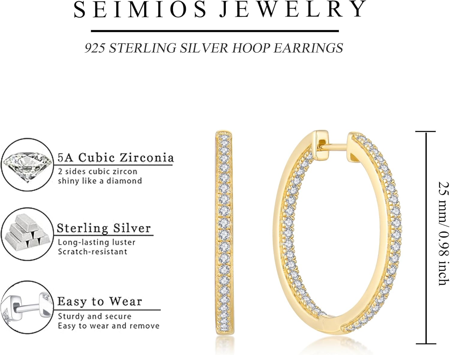 925 Sterling Silver Hoop Earrings for Women, Cubic Zirconia White Gold Rose Gold 18k Gold Plated Hoop Earring Gift for Her - Image 5