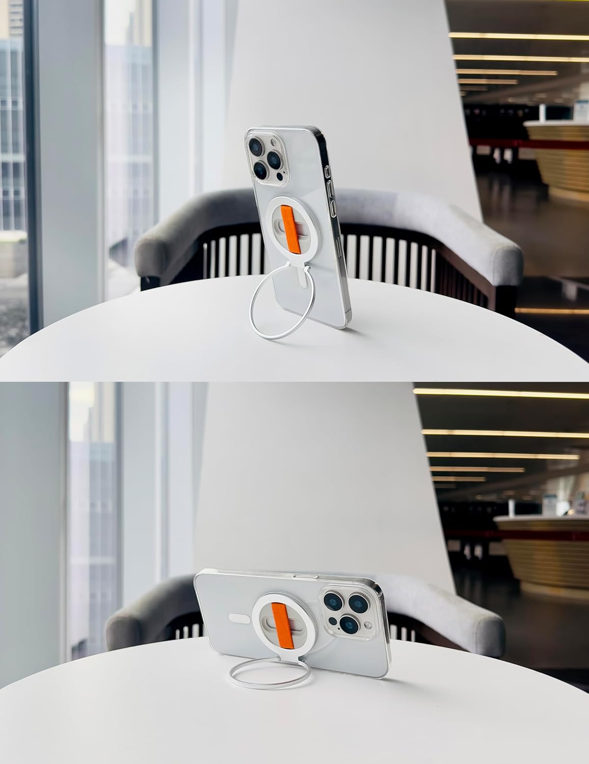 Grat Magnetic Phone Grip Kickstand, [Elastic Finger Strap] Phone Loop Holder, Dual-Sided Magnet Ring Stand Compatible with Magsafe Series iPhone 16 15 14 13 12 Pro max, Silver - Image 4