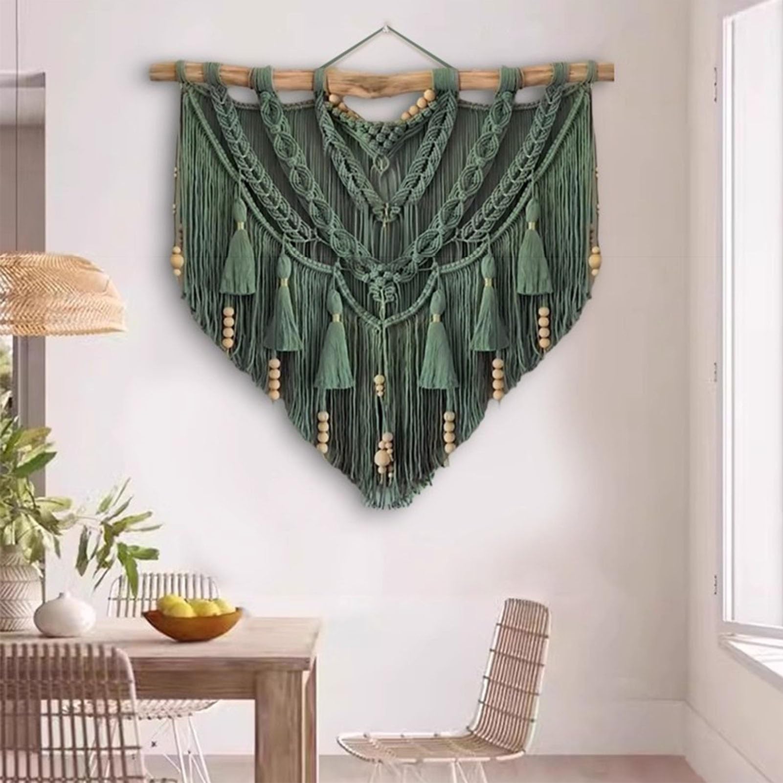 Makramee Wandbehang Grüner Makramee-Wandbehang, Groß, Handgewebt, Kunst-Wandteppich Für Zuhause, Gästehaus, Wohnzimmer, Schlafzimmer Und Sofa, Hintergrund-Wanddekoration(39.4x39.4in)