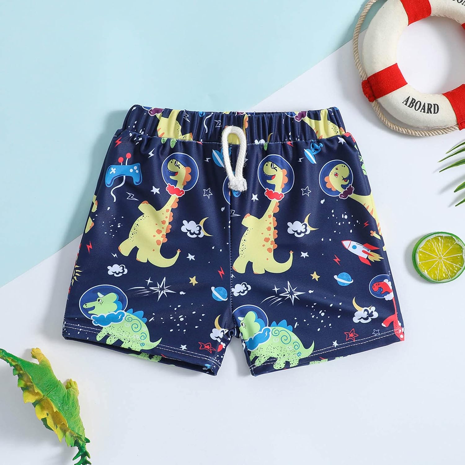 Baby Wetsuit Toddler Boys Cartoon Dinosaur Printed Swim Trunks Kids Boys Bathing Suit Swimsuit (Dark Blue, 3-4 Years)