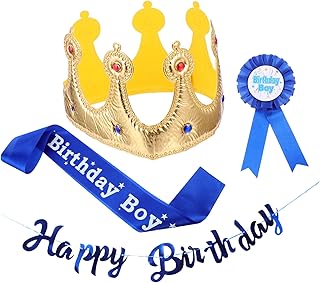 Yardwe 1 Juego Traje De Fiesta De Cumpleaños Cartel De Cumpleaños De De Rey De Cumpleaños Faja De Cumpleaños Accesorio De Fondo Banner De Cumpleaños Azul Tela Satinada